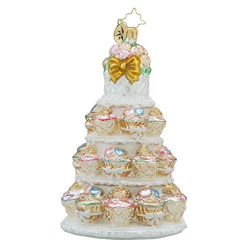 Christopher Radko Tiers of Joy Bridal Wedding Cake Themed Glass Christmas Ornament – 6″h.