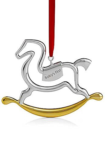Nambe Holiday Silver Plate with Gold Accent Baby’s First Rocking Horse Ornament by Nambe