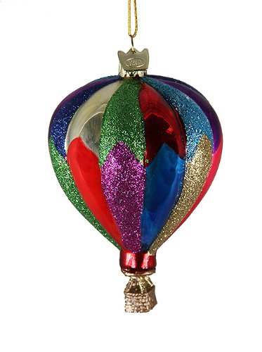 4″ Noble Gems Striped Hot Air Balloon Mouth Blown Glass Christmas Ornament