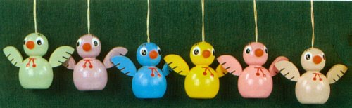 6 Erzgebirge Wood Easter Chick Ornaments