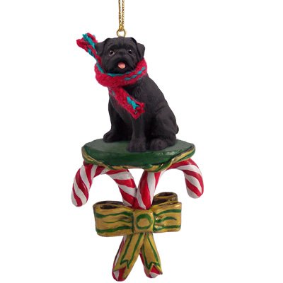 Black Pug Candy Cane Christmas Ornament by Conversation Concepts