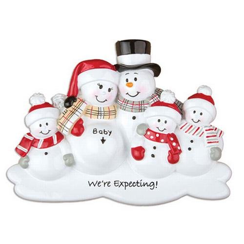 Family of 5 We’re Expecting Snowmen Personalized Christmas Ornament