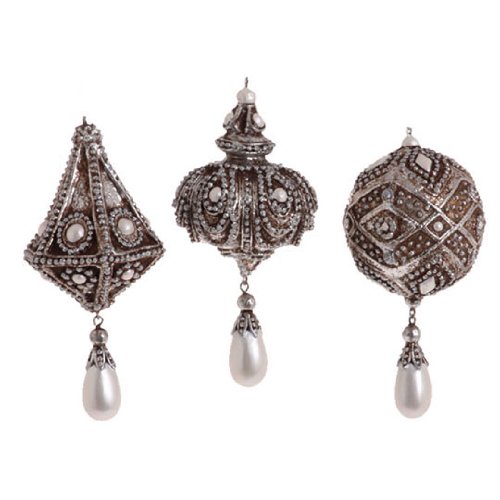 RAZ Imports – Diamond and Pearl Ball and Finial Ornaments