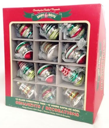 Shiny Bright Set of 12 Glass Christmas Tree Ornaments – by Christopher Radko (2″ Tall)