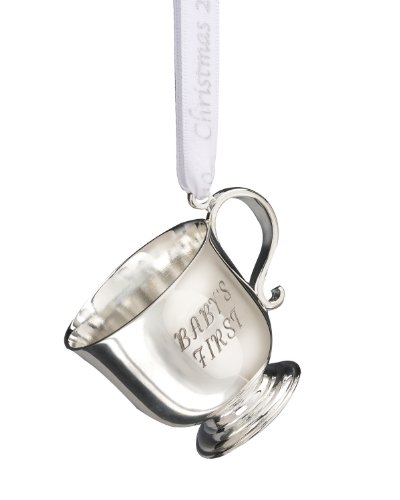 Williamsburg by Reed & Barton Silver Plate Baby’s First Christmas Cup Ornament with Dated Ribbon, Height 1.5