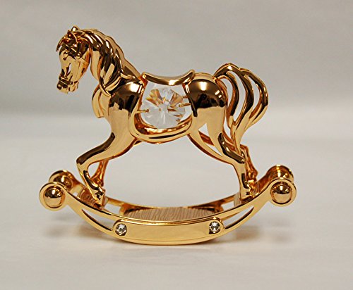 Best Gift for Baby Shower – 24k Gold Plated Rocking Horse Free Standing with Swarovski Element Crystal – Also For All Occasions