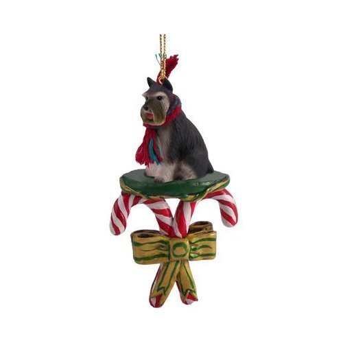 Gray Schnauzer Candy Cane Christmas Ornament by Conversation Concepts