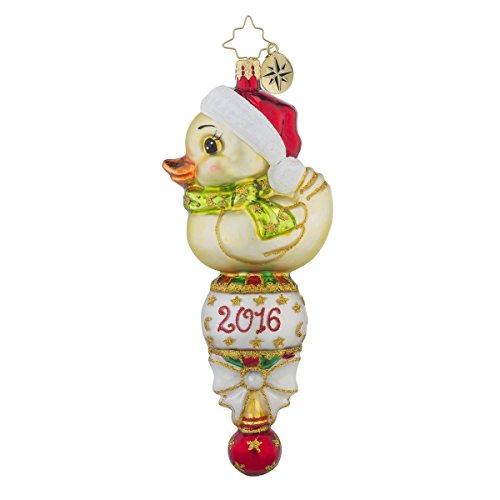 Christopher Radko 2016 Quack Rattle and Roll Duck Baby Themed Glass Christmas Ornament – 6″h.