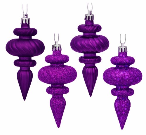 8ct Purple Passion 4-Finish Regal Shatterproof Finial Christmas Ornaments 4″