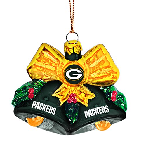 NFL Green Bay Packers Glitter Bells Ornament, Green, 3″ x 3″