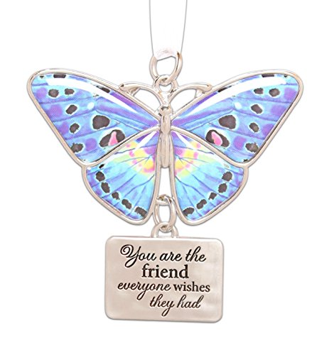 Ganz 2″ Beautiful Zinc Butterfly Ornament with Sentiment Featuring White Organza Ribbon for Hanging (Friend)