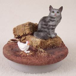 Silver Tabby Maine Coon Cat Candle Topper Tiny One “A Day on the Farm”