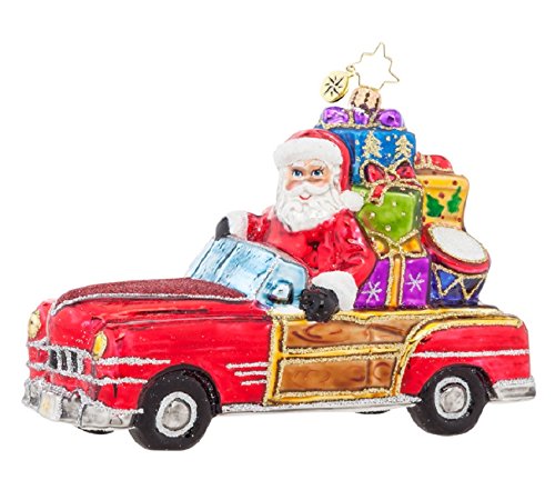 Christopher Radko Vintage Ride Santa Glass Christmas Ornament – 6″L.