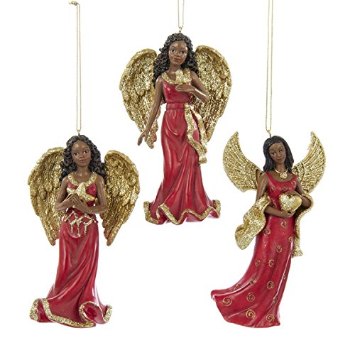 Kurt Adler 4.75″ Resin Red & Gold African American Angel Ornament 3/asstd