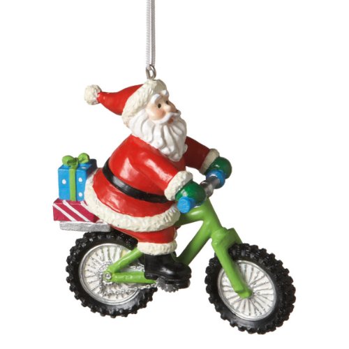 Santa on Mountain Bike Christmas Ornament