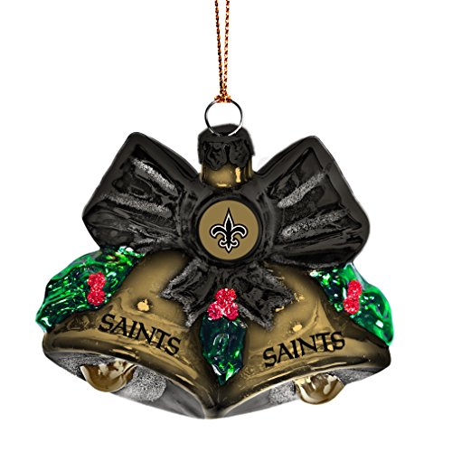 NFL New Orleans Saints Glitter Bells Ornament, Green, 3″ x 3″