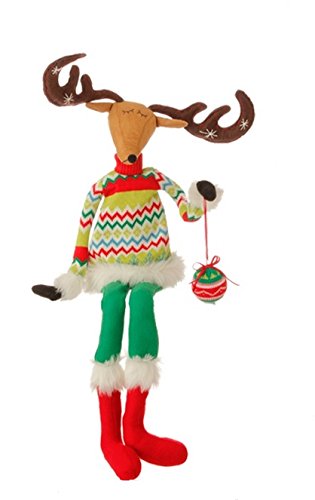 36″ Merry & Bright Plush Sitting Reindeer Christmas Decoration with Posable Arms and Antlers