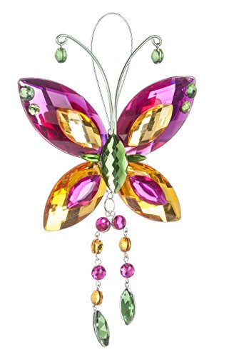Crystal Butterfly Sun Catcher / Ornament – Hot pink/yellow/green