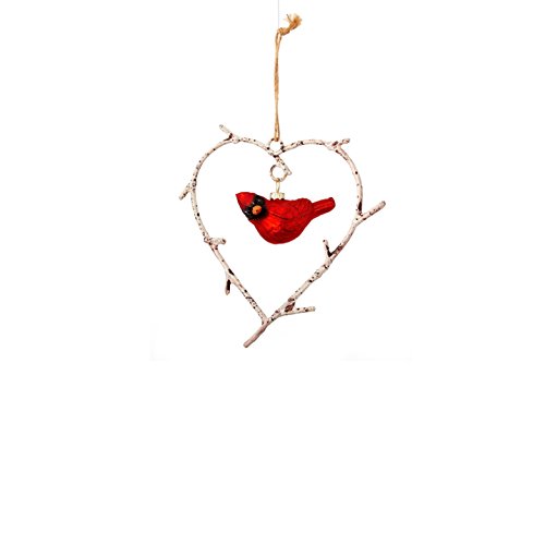 Sage & Co. XAO18607RW Wire Birch Heart with Cardinal Ornament (6 Pack)