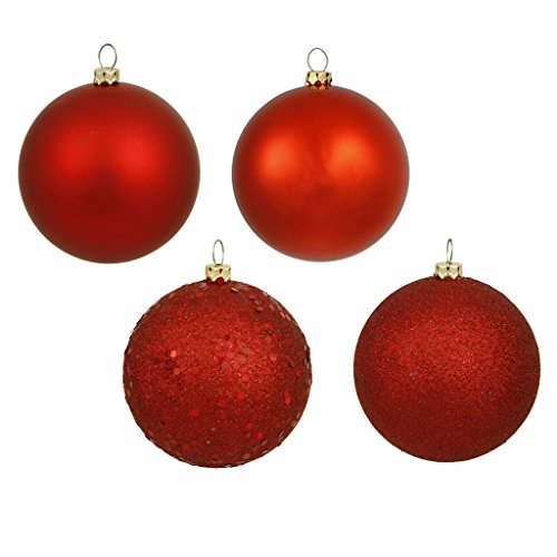 Vickerman 163054 – 1″ Red Shiny Matte Glitter Sequin Ball Christmas Tree Ornament (18 pack) (N590303)