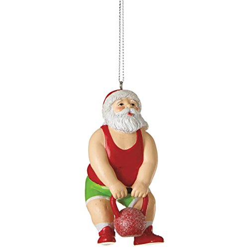 “Get Buff Santa” Kettlebell Exercise Christmas Ornament 3.5″