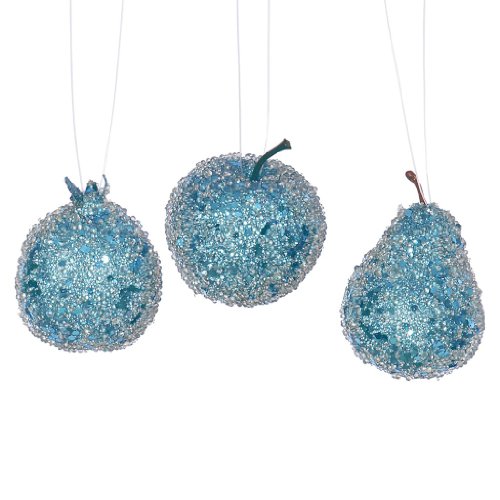 Vickerman 32056 – 3.2″ Turquoise Glitter Beaded Fruit Christmas Tree Ornament (3 pack) (J134912)
