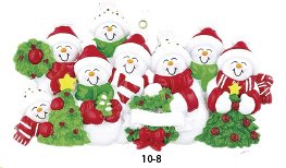 Family of 8 Snowmen Personalized Christmas Tree Ornament