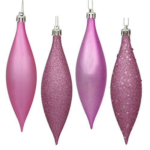 Vickerman 19494 – 5.5″ Orchid Pink Shiny Matte Glitter Sequin Drop Christmas Tree Ornament (8 pack) (N500109)