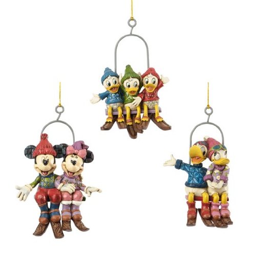 Jim Shore Disney Traditions Ski Lift Ornament Set Featuring Mickey and Minnie, Donald and Daisy, HUEY, DEWEY, AND LOUIE