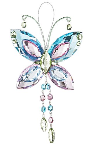 Crystal Butterfly Sun Catcher / Ornament – Light blue/light pink/green
