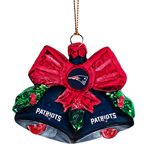 NFL New England Patriots Glitter Bells Ornament, Green, 3″ x 3″