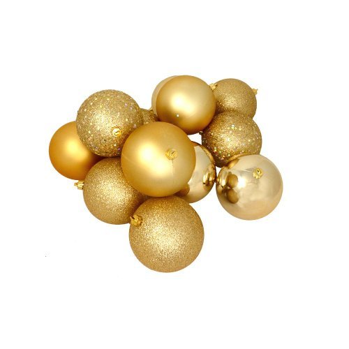 16ct Vegas Gold Shatterproof 4-Finish Christmas Ball Ornaments 3″ (75mm)