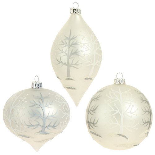 4″ Winter Light Silver and Pearl White Tree Glass Ball Christmas Ornament