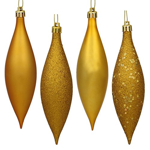Vickerman 19507 – 5.5″ Antique Gold Shiny Matte Glitter Sequin Drop Christmas Tree Ornament (8 pack) (N500130)