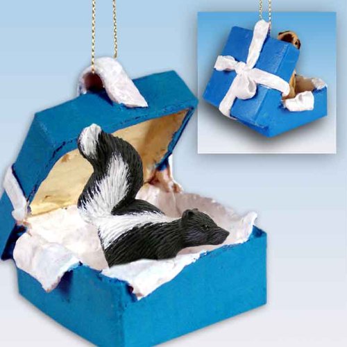 Conversation Concepts Skunk Gift Box Blue Ornament