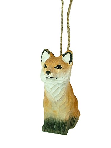 Sitting Wood Carved Red Fox Vixen Dog Woodland Animal Christmas Tree Ornament A