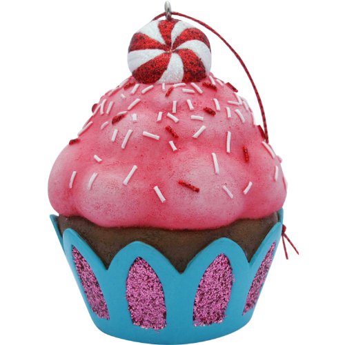 Jillson Roberts Christmas Cupcake Ornament, Pink Peppermint Glitter