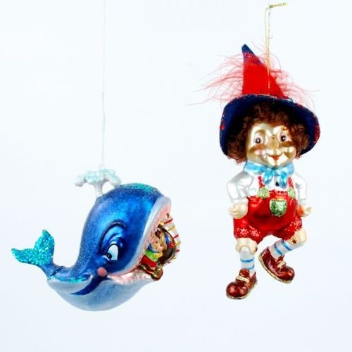 Storybook Boy and Whale Fairy Tale Christmas Holiday Ornament Set of 2