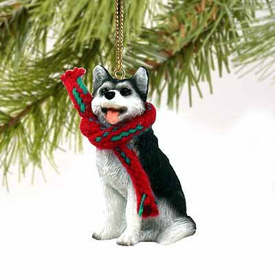 Siberian Husky (Black and White, Brown Eyes) Miniature Ornament