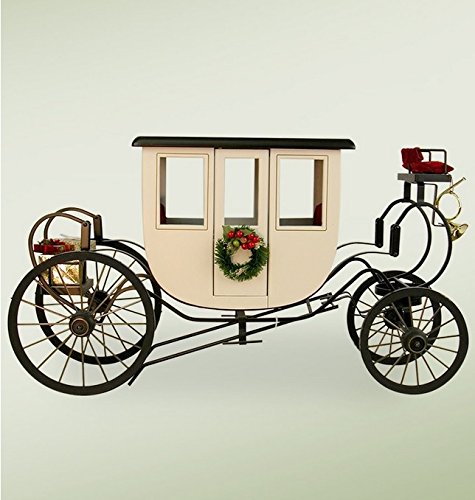 27.5″ Black, Red and Cream Stagecoach with Wreaths and Presents Christmas Decoration