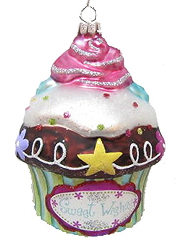 December Diamonds Blown Glass Ornament – Cupcake with Pink Top