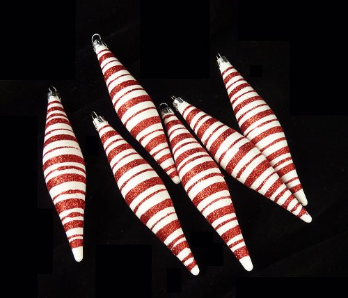 6ct Peppermint Twist Candy Cane Shatterproof Icicle Christmas Ornaments 6″