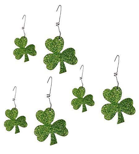 Green Glitter Shamrock Ornaments Metal and Glitter Boxed Set of 6 by Primitives By Kathy