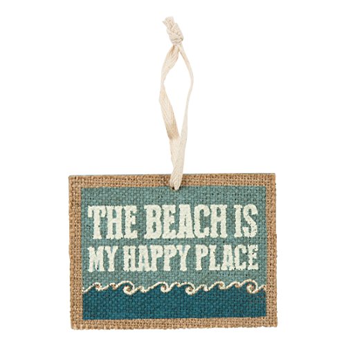 The Beach Is My Happy Place – Coastal Wood and Fabric Ornament