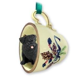Pug Green Holiday Tea Cup Dog Ornament – Black by Conversation Concepts