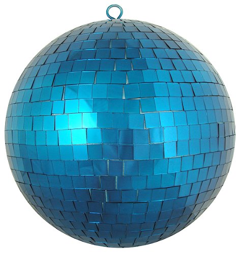 Vickerman Huge Peacock Blue Mirrored Glass Disco Ball Christmas Ornament, 12″