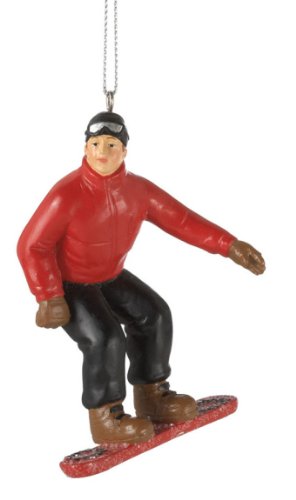 3.5″ Snowboarding Man in a Red Parka Christmas Figure Ornament