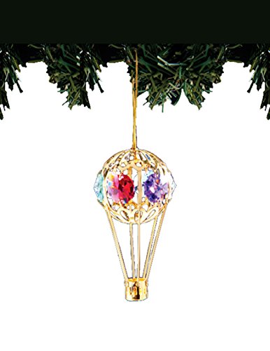 Hot Air Balloon 24k Gold-Plated Ornament with Multicolored Spectra Crystals by Swarovski