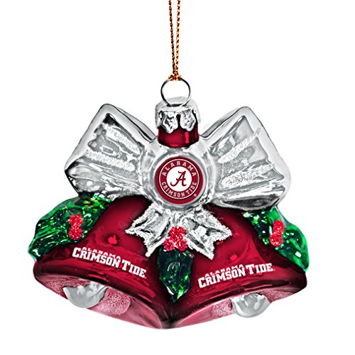 NCAA Alabama Crimson Tide Glitter Bells Ornament, Green, 3″ x 3″