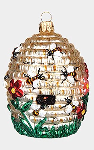 Beehive Polish Mouth Blown Glass Christmas Ornament Honey Bee Skep Decoration